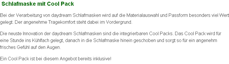 Textzusammenfassung Schlafmaske mit Cool Pack